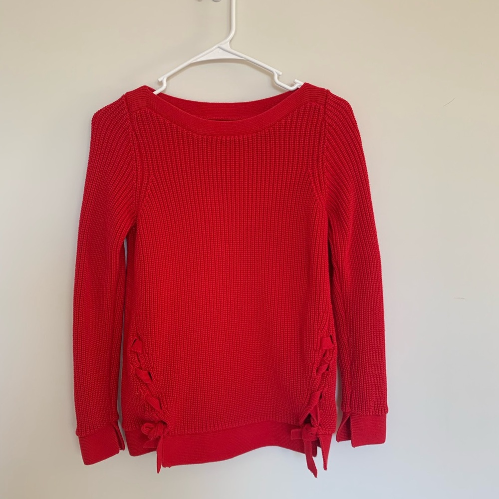 M1 Loft Red 100%‎ Cotton Knit Sweater with Side Ties Scoop neck  XS Minimalist